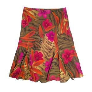 Versailles Vintage 90s Bold Frill Tiger  Print Tropical Floral Flowy Midi Skirt